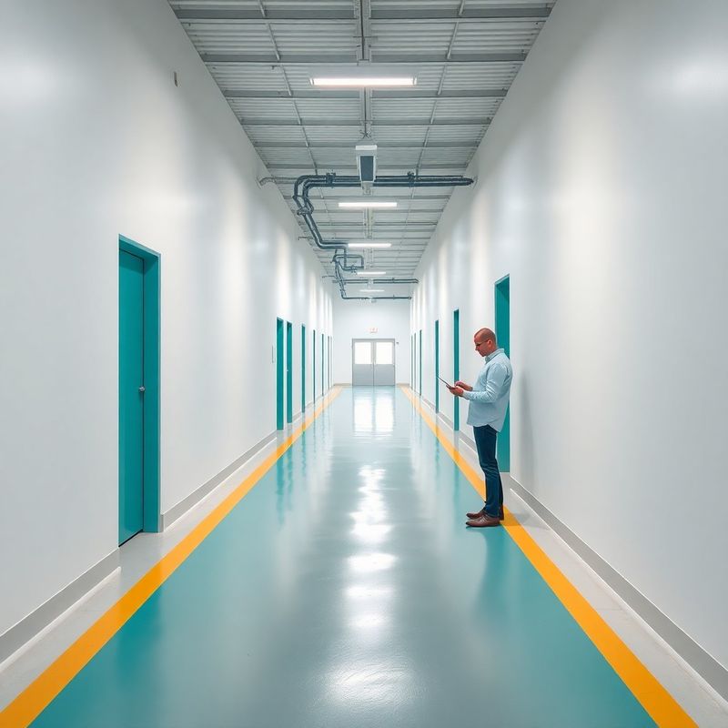 Vodja operacij v svetlem proizvodnem hodniku pregleduje tablico